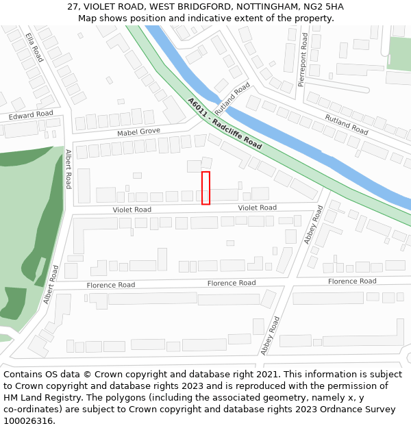 27, VIOLET ROAD, WEST BRIDGFORD, NOTTINGHAM, NG2 5HA: Location map and indicative extent of plot