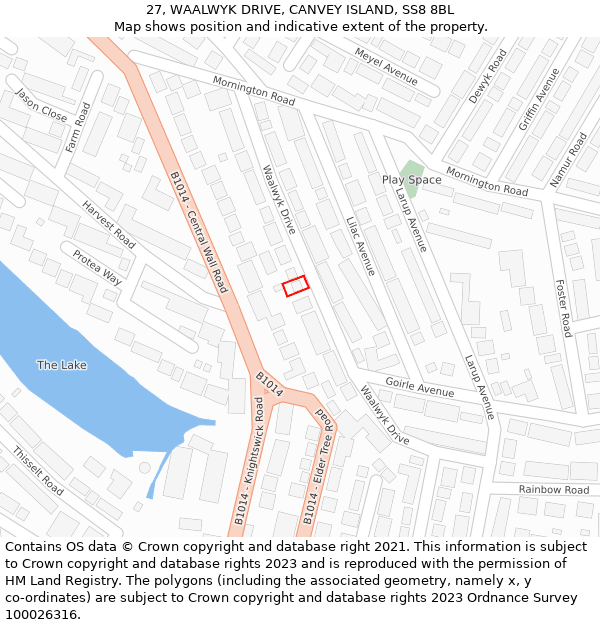 27, WAALWYK DRIVE, CANVEY ISLAND, SS8 8BL: Location map and indicative extent of plot