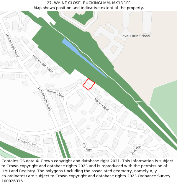 27, WAINE CLOSE, BUCKINGHAM, MK18 1FF: Location map and indicative extent of plot