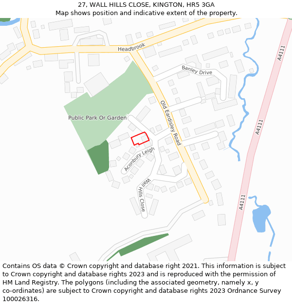 27, WALL HILLS CLOSE, KINGTON, HR5 3GA: Location map and indicative extent of plot
