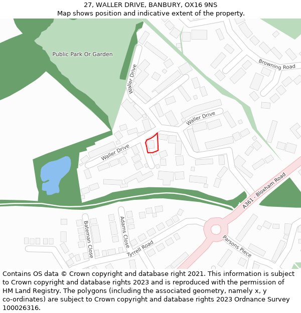 27, WALLER DRIVE, BANBURY, OX16 9NS: Location map and indicative extent of plot