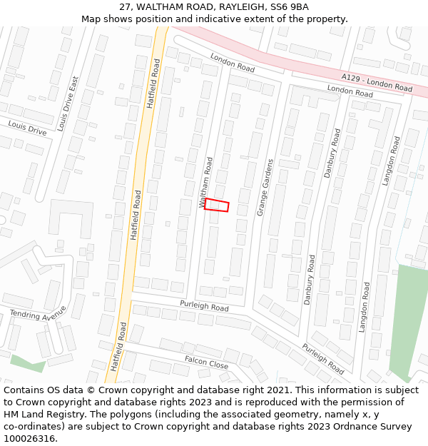 27, WALTHAM ROAD, RAYLEIGH, SS6 9BA: Location map and indicative extent of plot