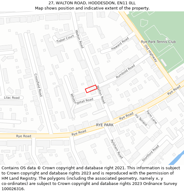 27, WALTON ROAD, HODDESDON, EN11 0LL: Location map and indicative extent of plot