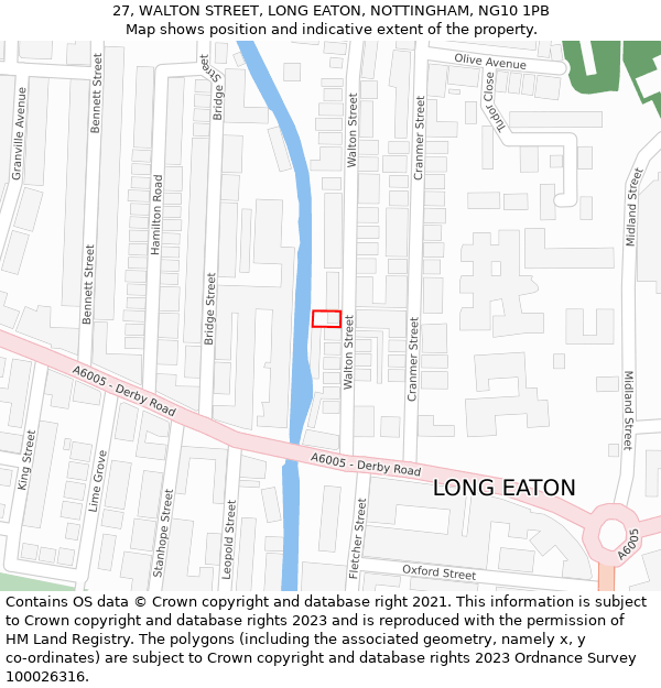 27, WALTON STREET, LONG EATON, NOTTINGHAM, NG10 1PB: Location map and indicative extent of plot