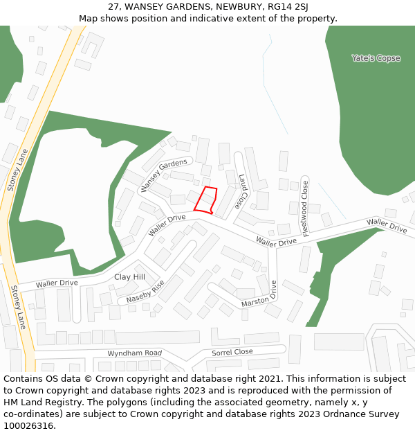 27, WANSEY GARDENS, NEWBURY, RG14 2SJ: Location map and indicative extent of plot