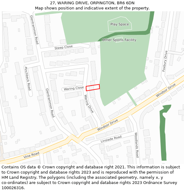 27, WARING DRIVE, ORPINGTON, BR6 6DN: Location map and indicative extent of plot