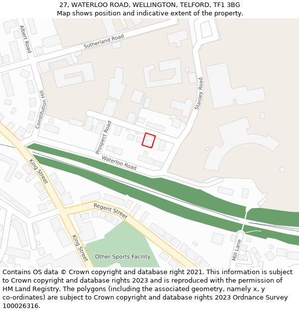 27, WATERLOO ROAD, WELLINGTON, TELFORD, TF1 3BG: Location map and indicative extent of plot