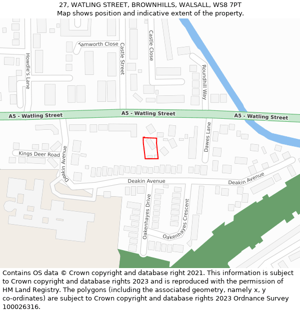 27, WATLING STREET, BROWNHILLS, WALSALL, WS8 7PT: Location map and indicative extent of plot