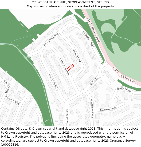 27, WEBSTER AVENUE, STOKE-ON-TRENT, ST3 5SX: Location map and indicative extent of plot