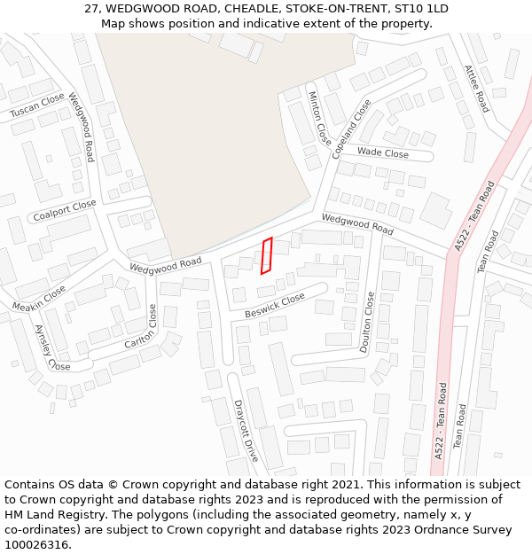 27, WEDGWOOD ROAD, CHEADLE, STOKE-ON-TRENT, ST10 1LD: Location map and indicative extent of plot