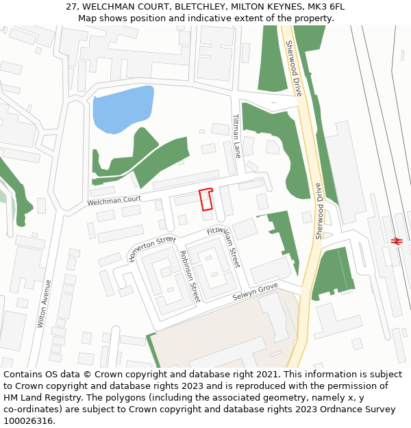 27, WELCHMAN COURT, BLETCHLEY, MILTON KEYNES, MK3 6FL: Location map and indicative extent of plot