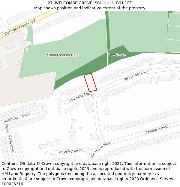 27, WELCOMBE GROVE, SOLIHULL, B91 1PD: Location map and indicative extent of plot