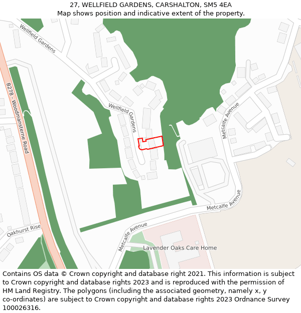 27, WELLFIELD GARDENS, CARSHALTON, SM5 4EA: Location map and indicative extent of plot