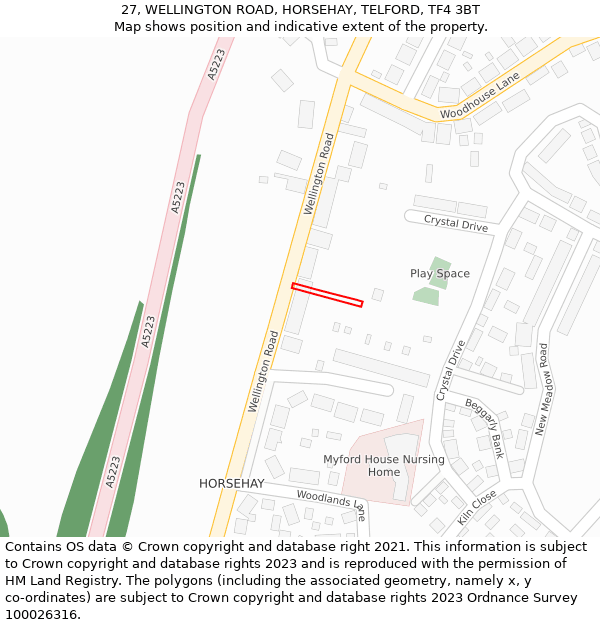 27, WELLINGTON ROAD, HORSEHAY, TELFORD, TF4 3BT: Location map and indicative extent of plot