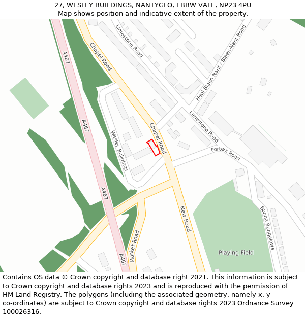 27, WESLEY BUILDINGS, NANTYGLO, EBBW VALE, NP23 4PU: Location map and indicative extent of plot