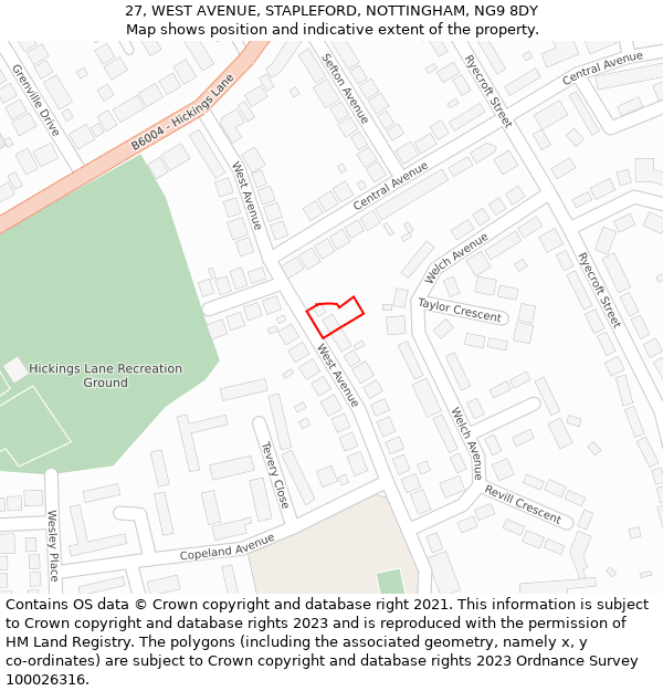 27, WEST AVENUE, STAPLEFORD, NOTTINGHAM, NG9 8DY: Location map and indicative extent of plot