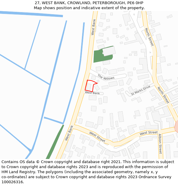 27, WEST BANK, CROWLAND, PETERBOROUGH, PE6 0HP: Location map and indicative extent of plot