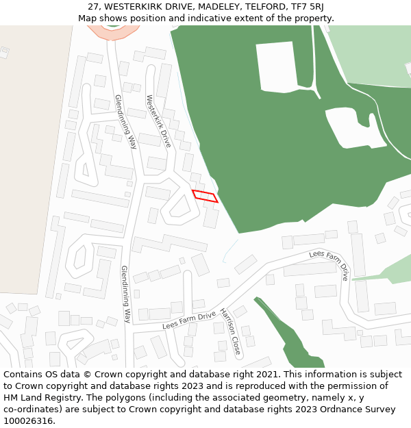 27, WESTERKIRK DRIVE, MADELEY, TELFORD, TF7 5RJ: Location map and indicative extent of plot
