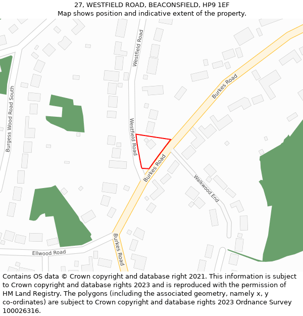 27, WESTFIELD ROAD, BEACONSFIELD, HP9 1EF: Location map and indicative extent of plot
