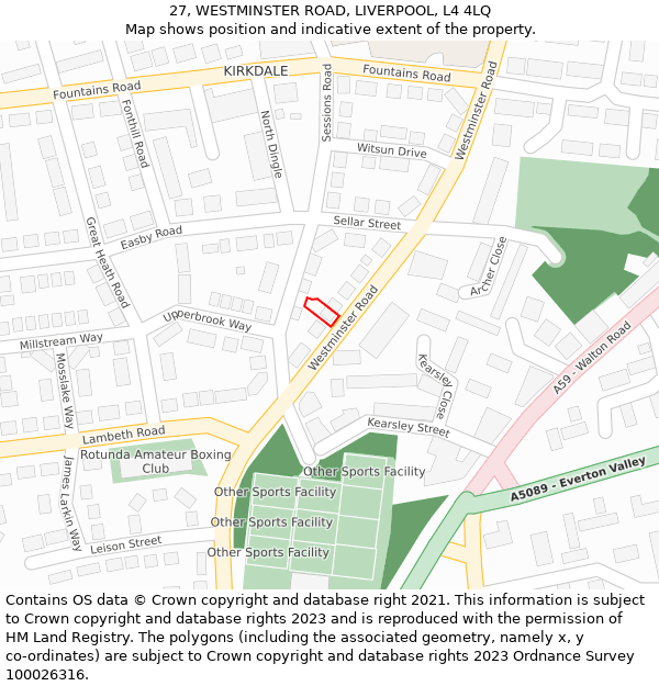27, WESTMINSTER ROAD, LIVERPOOL, L4 4LQ: Location map and indicative extent of plot
