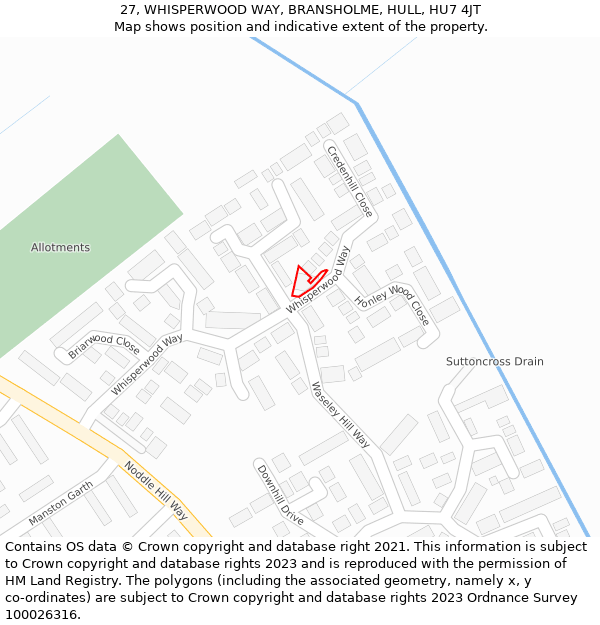 27, WHISPERWOOD WAY, BRANSHOLME, HULL, HU7 4JT: Location map and indicative extent of plot