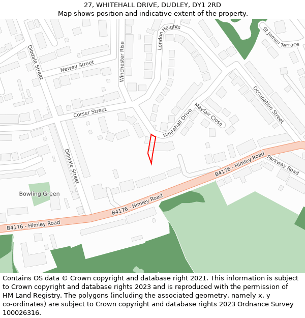 27, WHITEHALL DRIVE, DUDLEY, DY1 2RD: Location map and indicative extent of plot