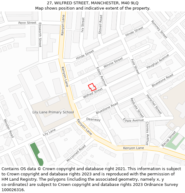 27, WILFRED STREET, MANCHESTER, M40 9LQ: Location map and indicative extent of plot