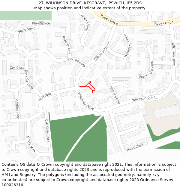 27, WILKINSON DRIVE, KESGRAVE, IPSWICH, IP5 2DS: Location map and indicative extent of plot