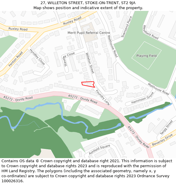 27, WILLETON STREET, STOKE-ON-TRENT, ST2 9JA: Location map and indicative extent of plot