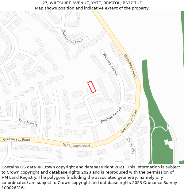 27, WILTSHIRE AVENUE, YATE, BRISTOL, BS37 7UF: Location map and indicative extent of plot