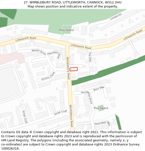 27, WIMBLEBURY ROAD, LITTLEWORTH, CANNOCK, WS12 2HU: Location map and indicative extent of plot
