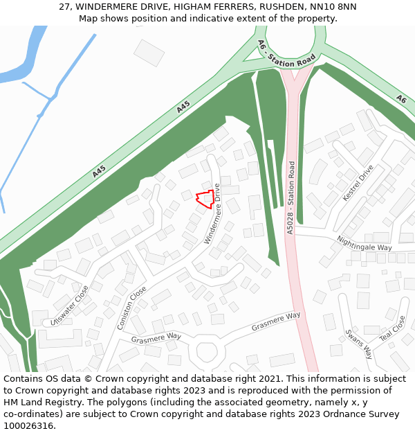 27, WINDERMERE DRIVE, HIGHAM FERRERS, RUSHDEN, NN10 8NN: Location map and indicative extent of plot