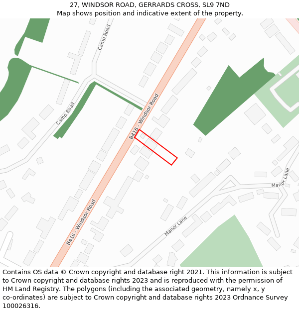 27, WINDSOR ROAD, GERRARDS CROSS, SL9 7ND: Location map and indicative extent of plot