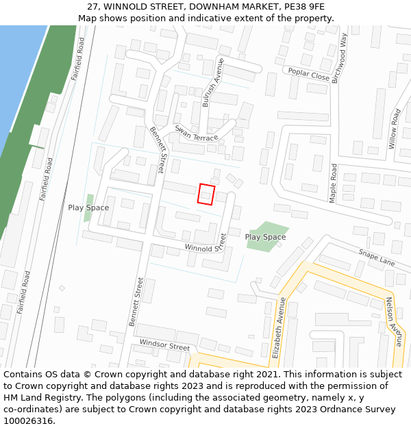 27, WINNOLD STREET, DOWNHAM MARKET, PE38 9FE: Location map and indicative extent of plot