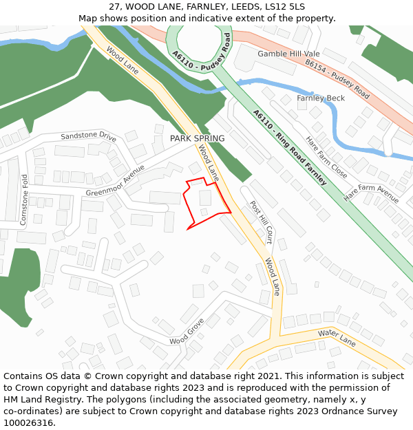 27, WOOD LANE, FARNLEY, LEEDS, LS12 5LS: Location map and indicative extent of plot