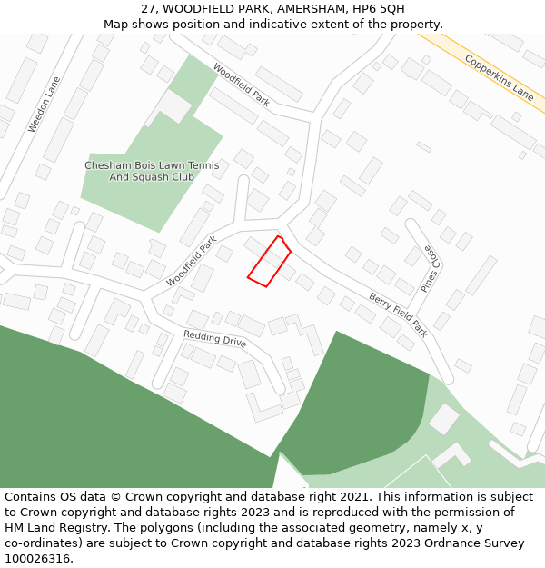 27, WOODFIELD PARK, AMERSHAM, HP6 5QH: Location map and indicative extent of plot