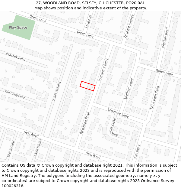 27, WOODLAND ROAD, SELSEY, CHICHESTER, PO20 0AL: Location map and indicative extent of plot