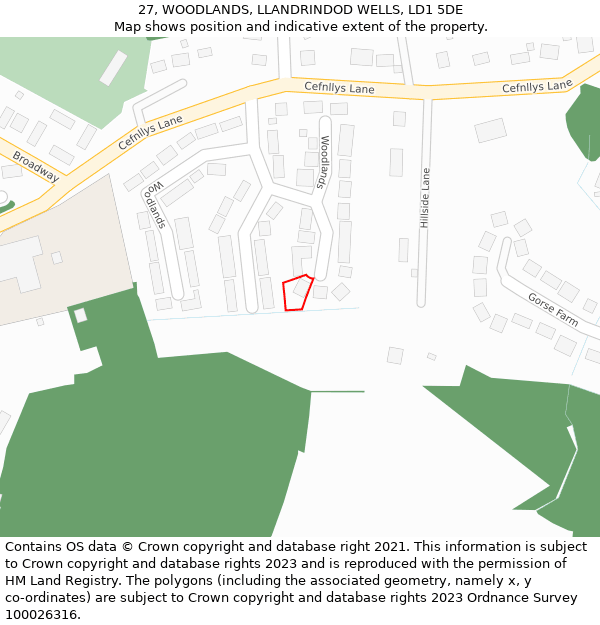 27, WOODLANDS, LLANDRINDOD WELLS, LD1 5DE: Location map and indicative extent of plot