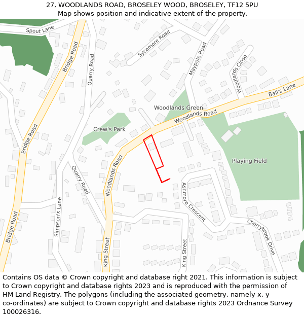 27, WOODLANDS ROAD, BROSELEY WOOD, BROSELEY, TF12 5PU: Location map and indicative extent of plot