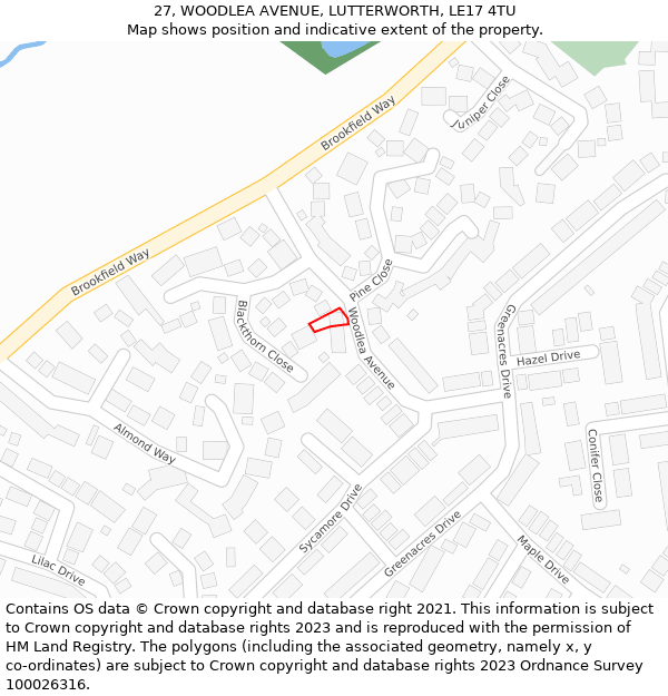 27, WOODLEA AVENUE, LUTTERWORTH, LE17 4TU: Location map and indicative extent of plot