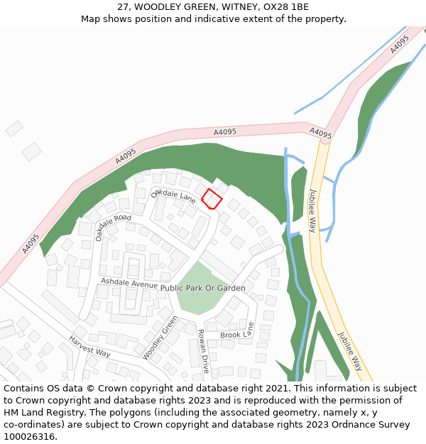 27, WOODLEY GREEN, WITNEY, OX28 1BE: Location map and indicative extent of plot