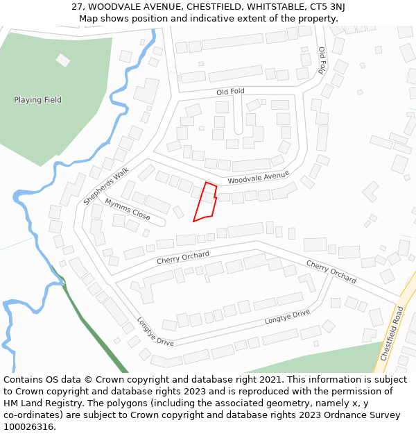 27, WOODVALE AVENUE, CHESTFIELD, WHITSTABLE, CT5 3NJ: Location map and indicative extent of plot