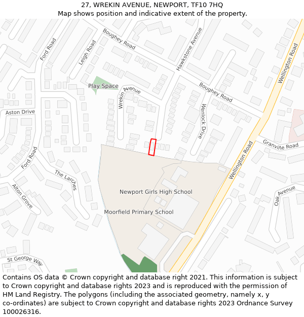 27, WREKIN AVENUE, NEWPORT, TF10 7HQ: Location map and indicative extent of plot