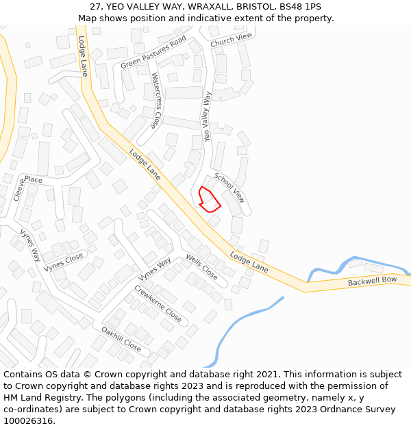 27, YEO VALLEY WAY, WRAXALL, BRISTOL, BS48 1PS: Location map and indicative extent of plot