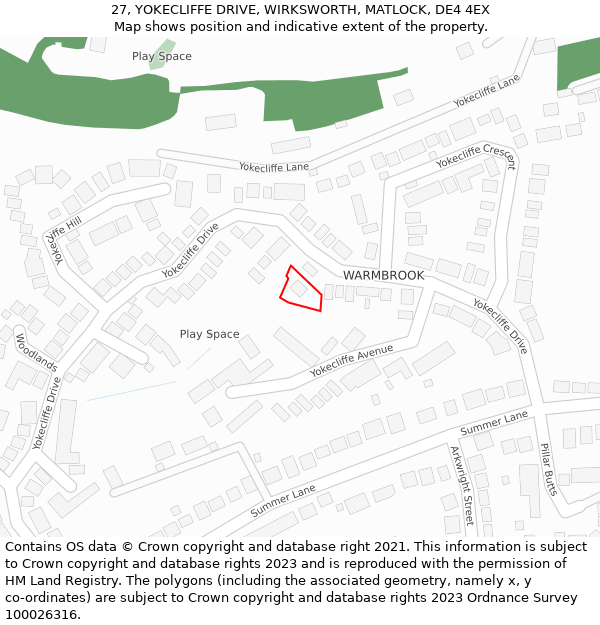 27, YOKECLIFFE DRIVE, WIRKSWORTH, MATLOCK, DE4 4EX: Location map and indicative extent of plot