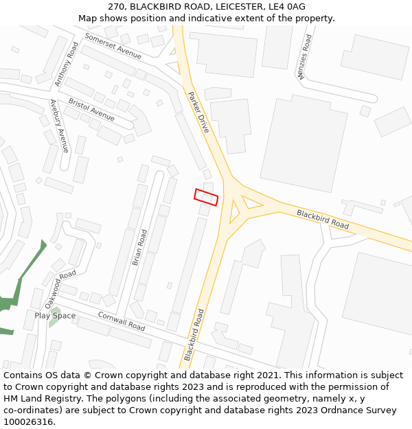 270, BLACKBIRD ROAD, LEICESTER, LE4 0AG: Location map and indicative extent of plot