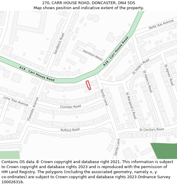 270, CARR HOUSE ROAD, DONCASTER, DN4 5DS: Location map and indicative extent of plot