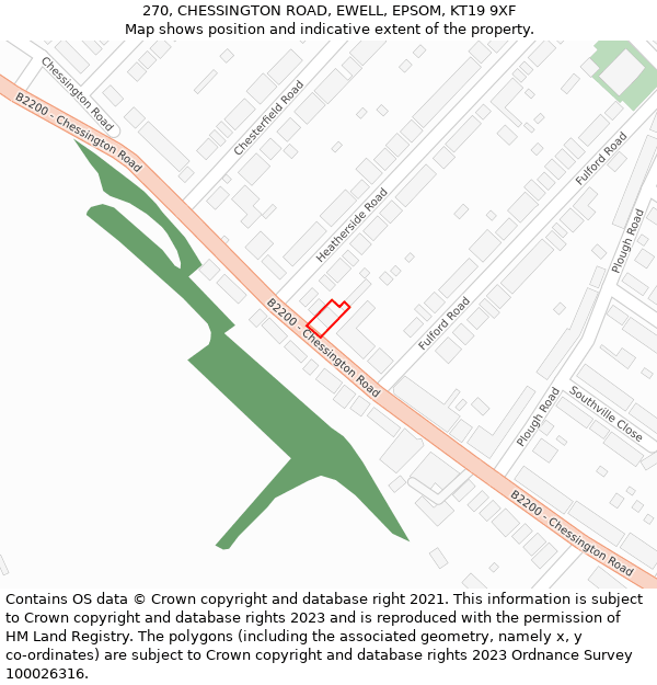 270, CHESSINGTON ROAD, EWELL, EPSOM, KT19 9XF: Location map and indicative extent of plot