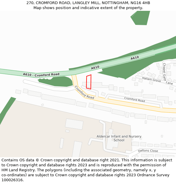 270, CROMFORD ROAD, LANGLEY MILL, NOTTINGHAM, NG16 4HB: Location map and indicative extent of plot