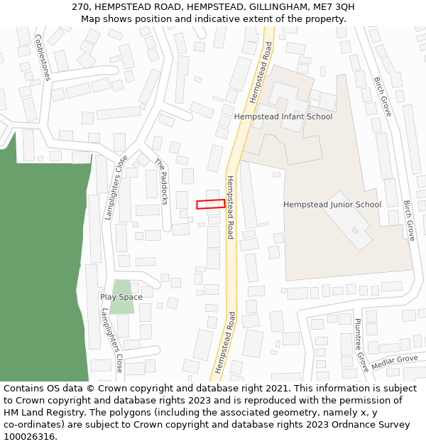 270, HEMPSTEAD ROAD, HEMPSTEAD, GILLINGHAM, ME7 3QH: Location map and indicative extent of plot